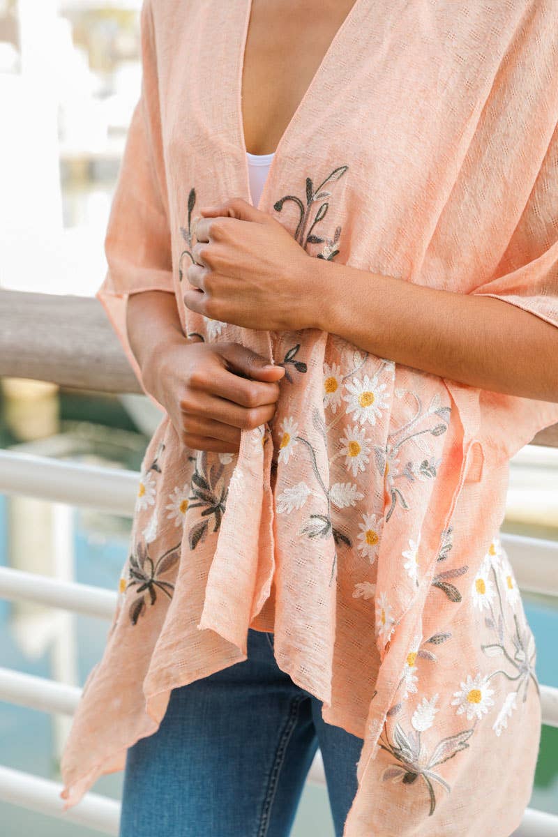 Get NOW! Bestselling Spring Daisy Woven Kimono ๐ผ: Peach