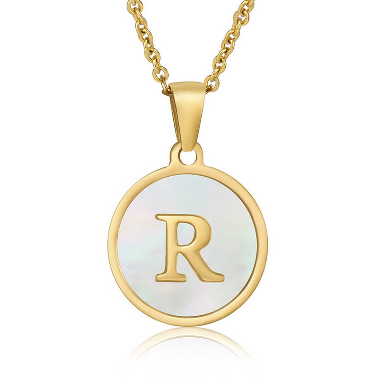 CWAJE1934_Round Stainless Steel White Shell Letter Necklace: TYPE12 / (OS) 1