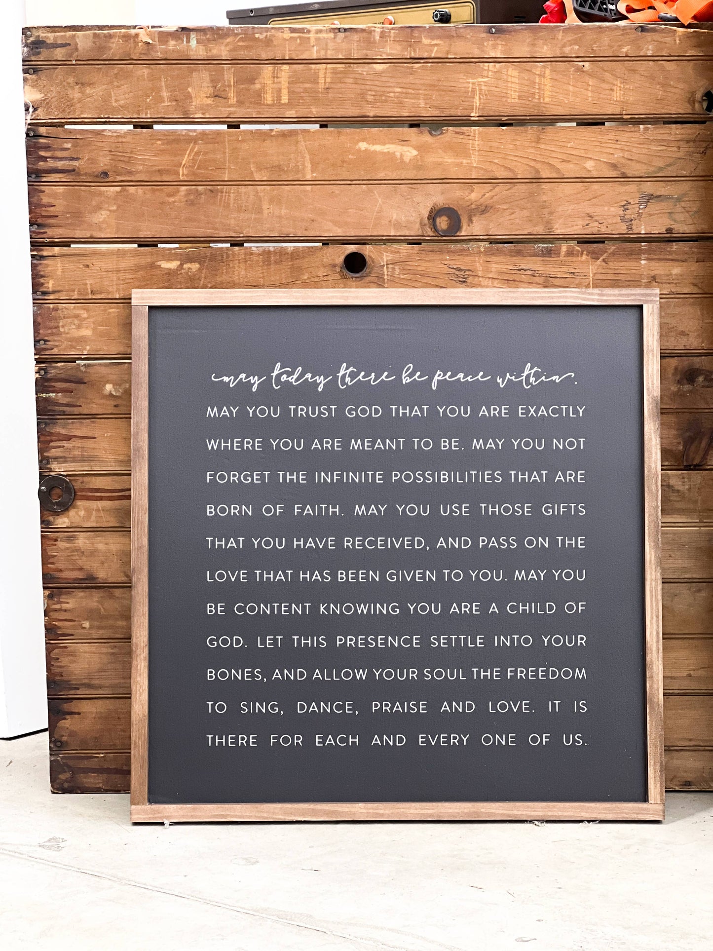 May Today There Be Peace Within | Wall Decor Made in the USA: Black / Light Oak / 9x9"