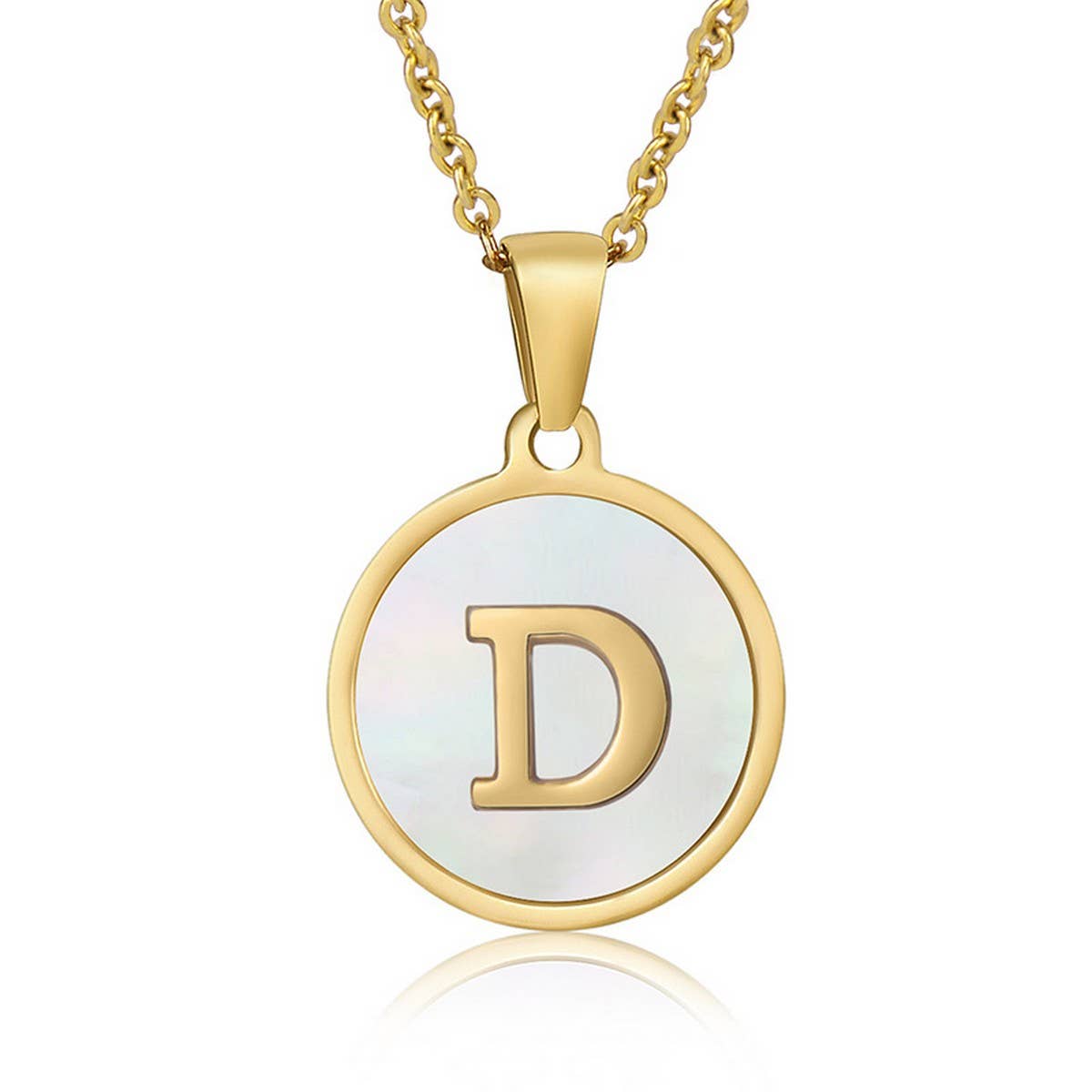 CWAJE1934_Round Stainless Steel White Shell Letter Necklace: TYPE12 / (OS) 1