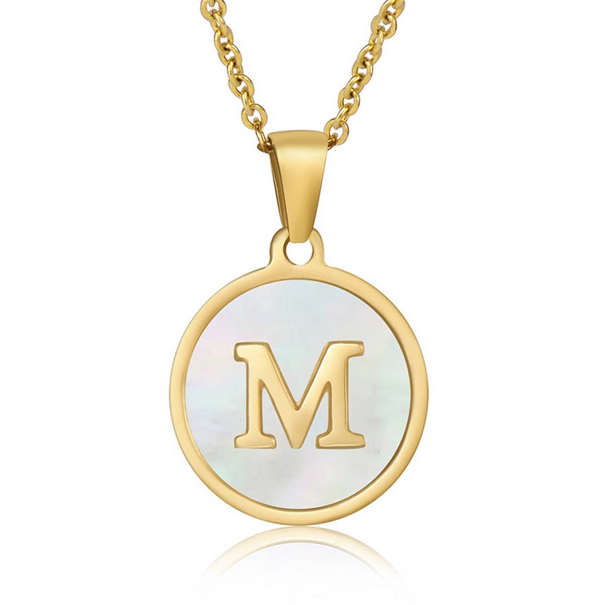 CWAJE1934_Round Stainless Steel White Shell Letter Necklace: TYPE12 / (OS) 1