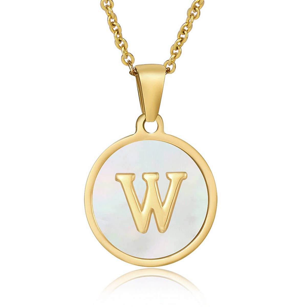 CWAJE1934_Round Stainless Steel White Shell Letter Necklace: TYPE12 / (OS) 1