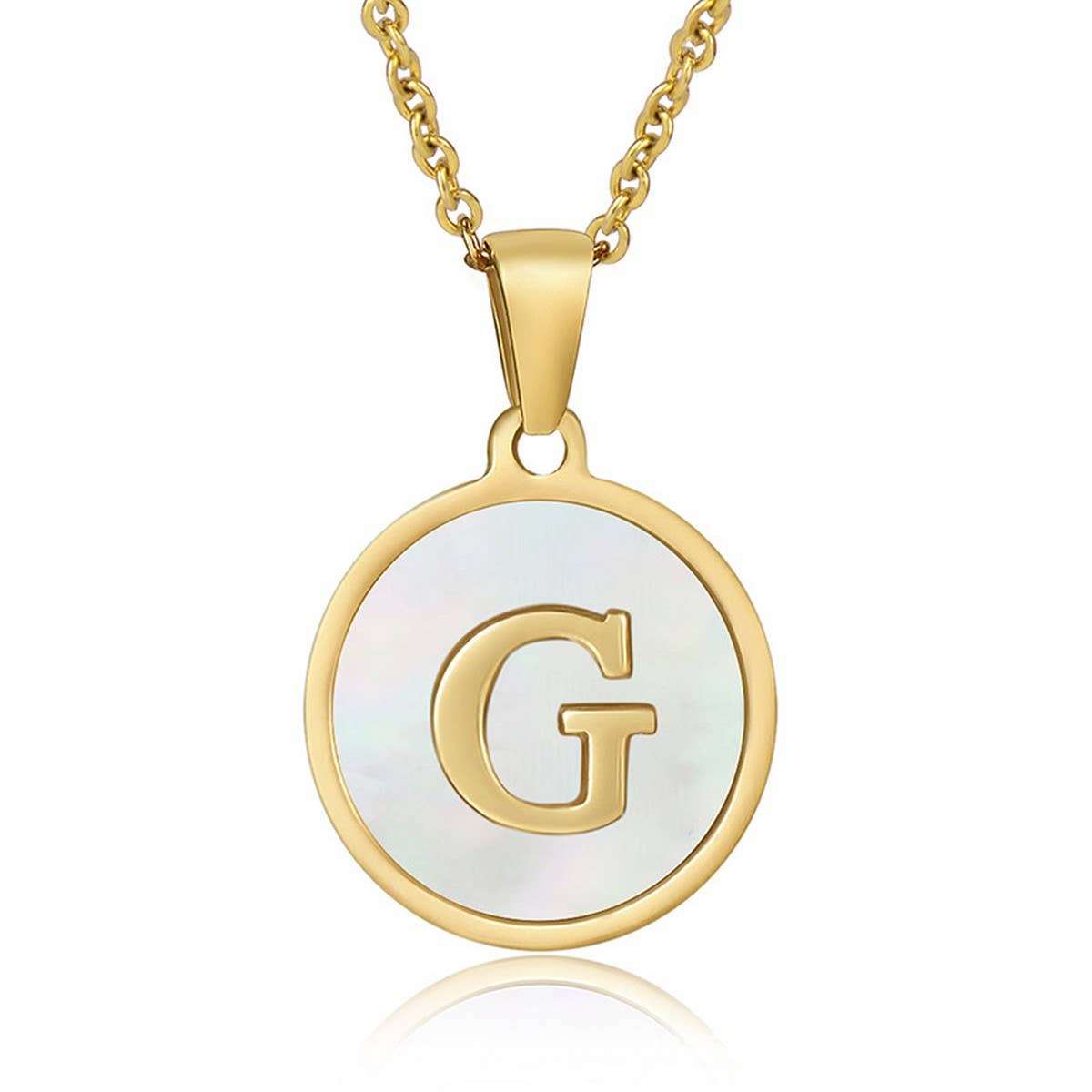 CWAJE1934_Round Stainless Steel White Shell Letter Necklace: TYPE12 / (OS) 1