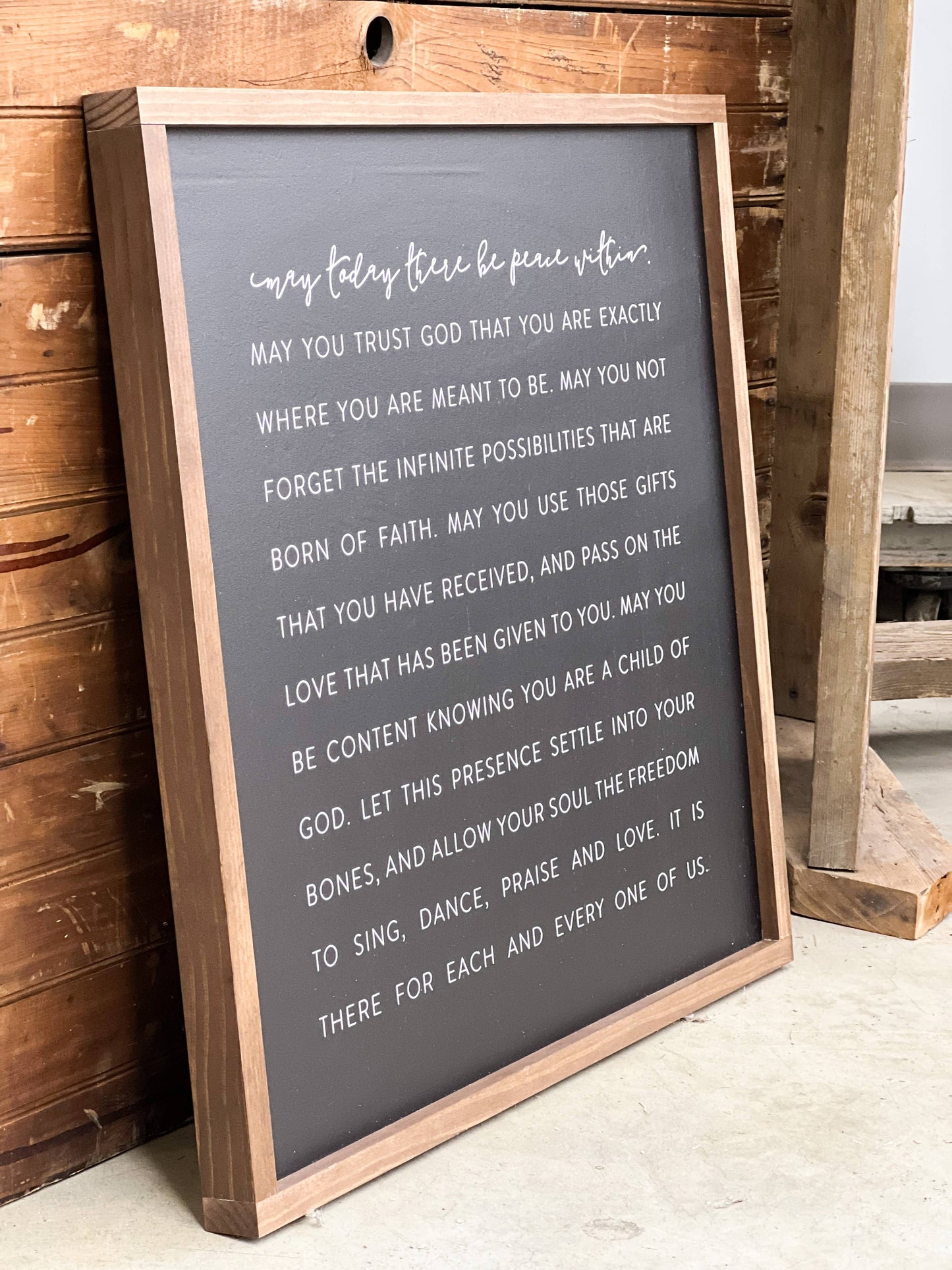 May Today There Be Peace Within | Wall Decor Made in the USA: Black / Light Oak / 9x9"