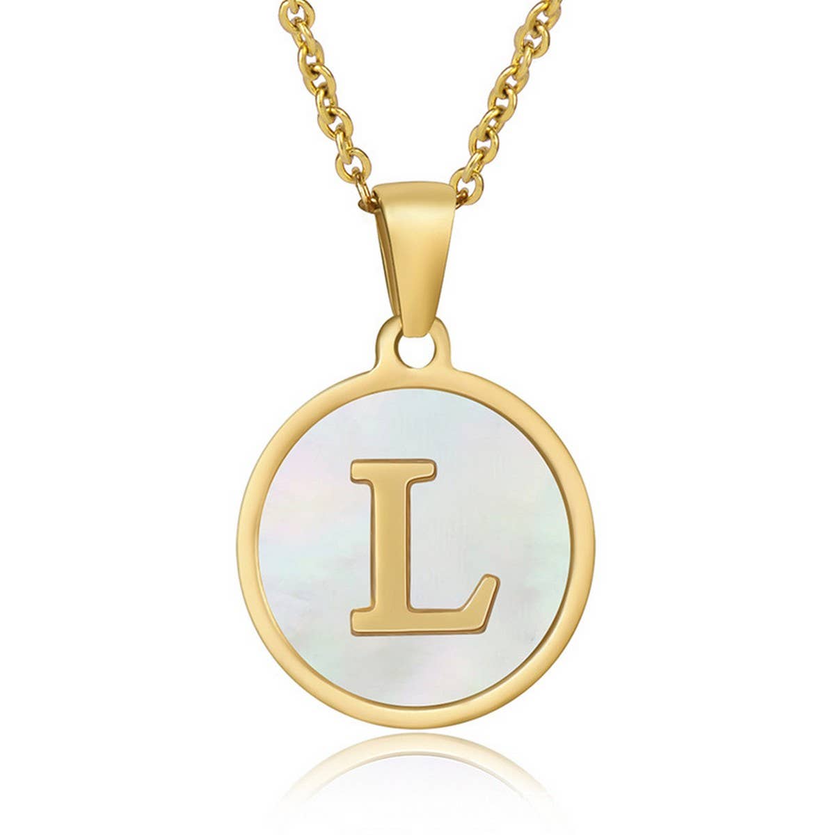 CWAJE1934_Round Stainless Steel White Shell Letter Necklace: TYPE12 / (OS) 1