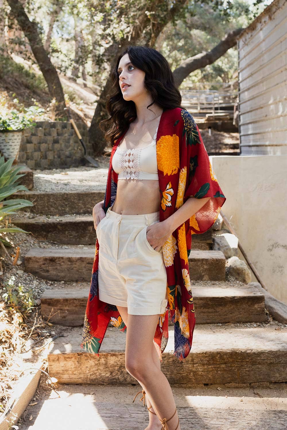 Bestselling Floral Motif Kimono for Summer Festivals ๐ผ: Taupe