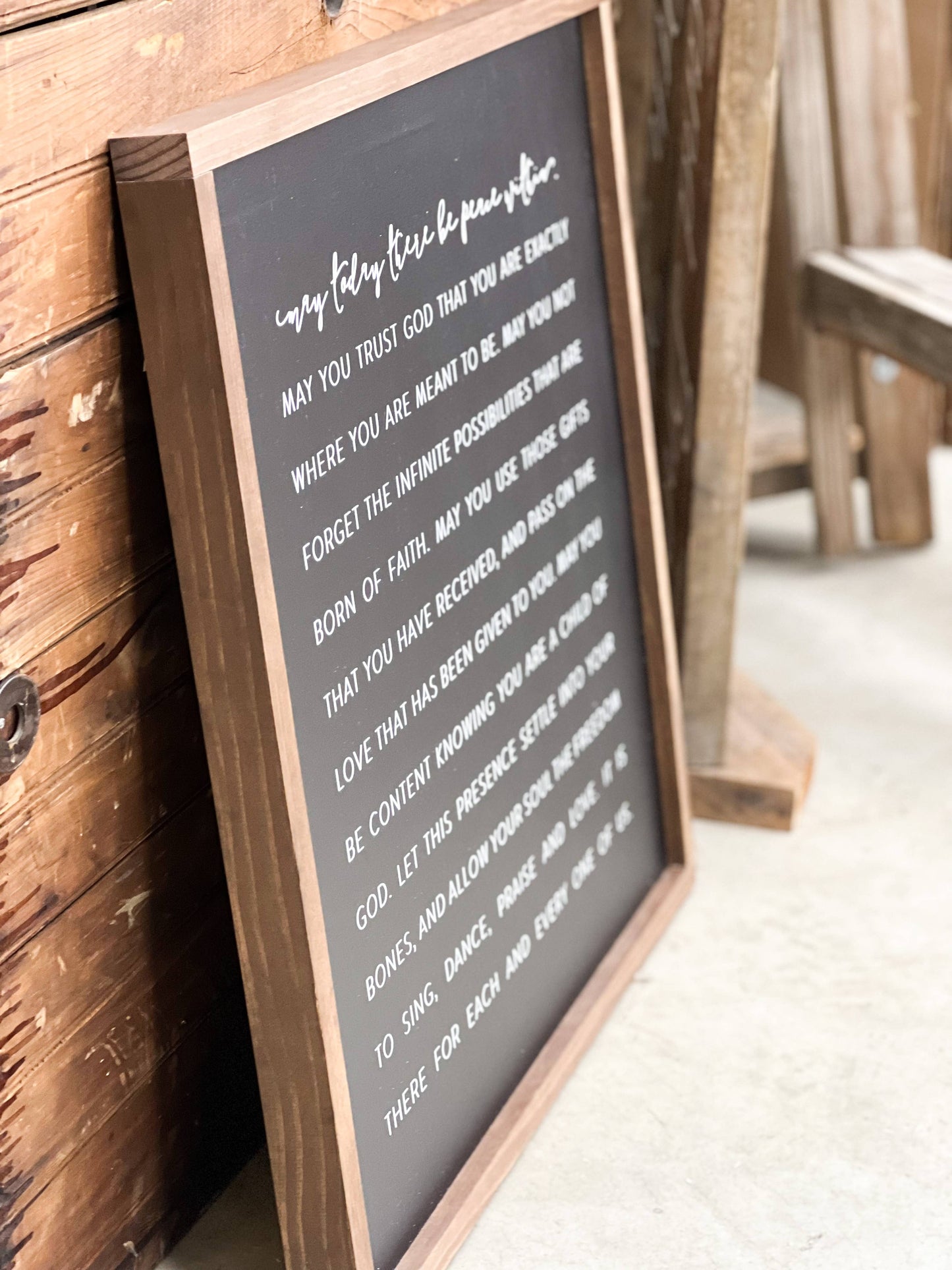May Today There Be Peace Within | Wall Decor Made in the USA: Black / Light Oak / 9x9"