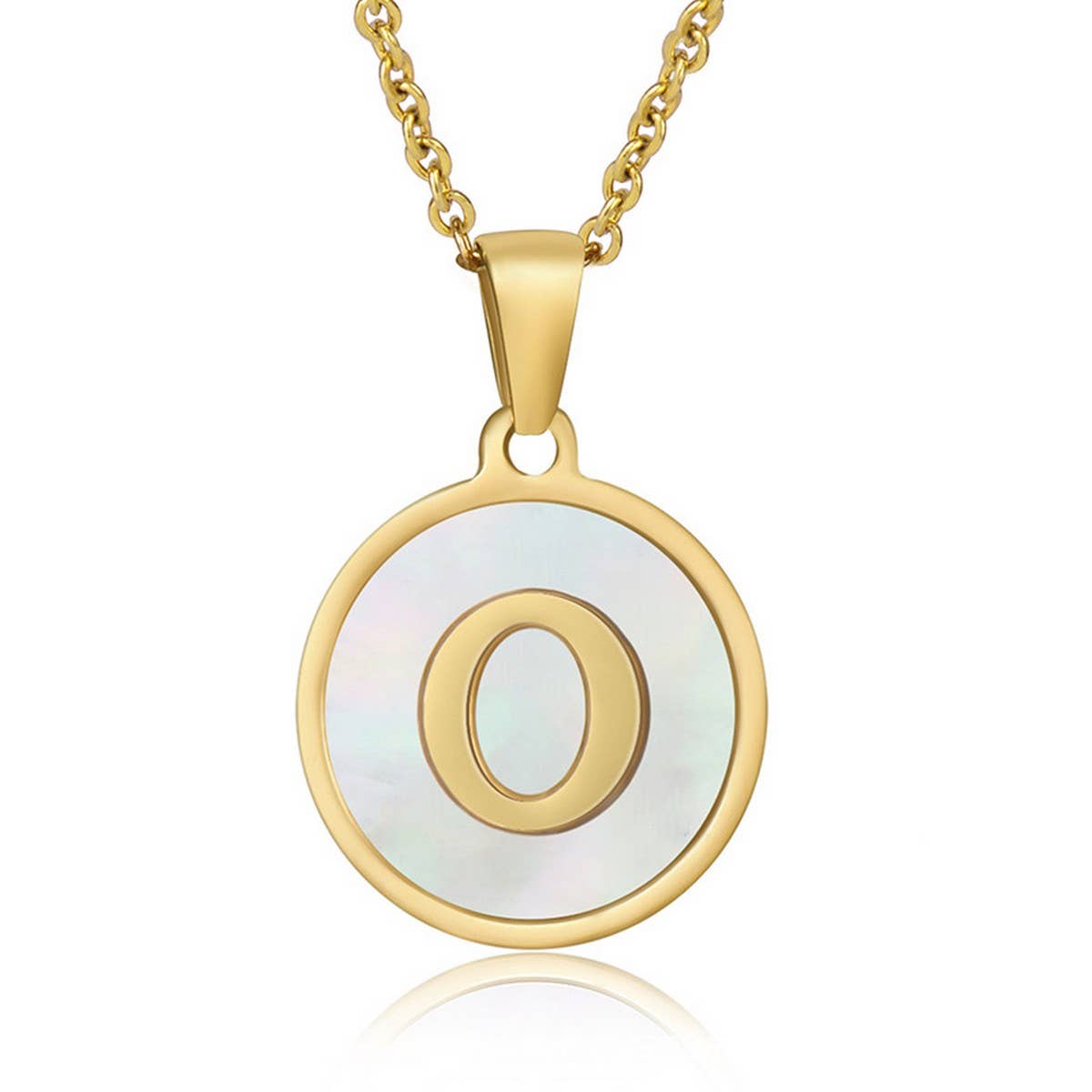 CWAJE1934_Round Stainless Steel White Shell Letter Necklace: TYPE12 / (OS) 1