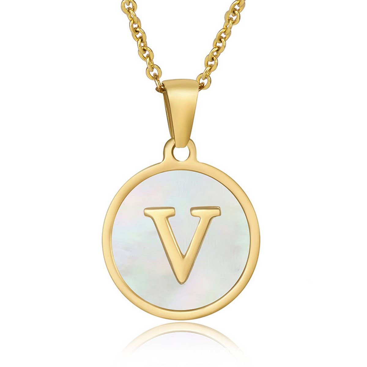 CWAJE1934_Round Stainless Steel White Shell Letter Necklace: TYPE12 / (OS) 1