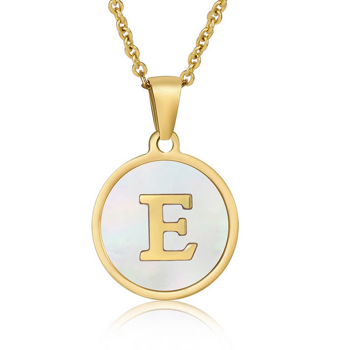 CWAJE1934_Round Stainless Steel White Shell Letter Necklace: TYPE12 / (OS) 1