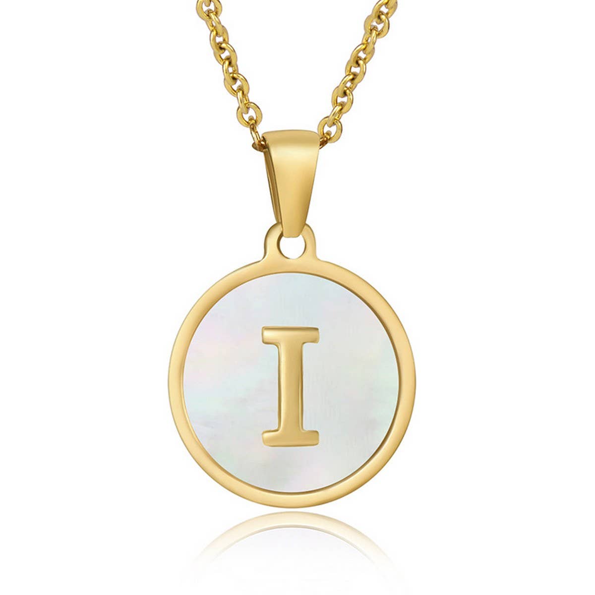 CWAJE1934_Round Stainless Steel White Shell Letter Necklace: TYPE12 / (OS) 1