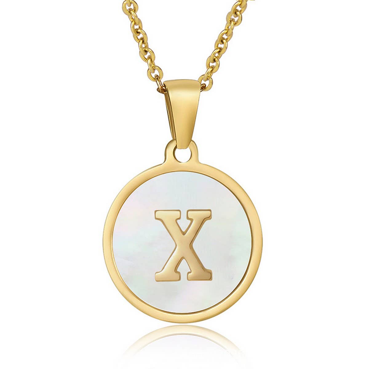 CWAJE1934_Round Stainless Steel White Shell Letter Necklace: TYPE12 / (OS) 1