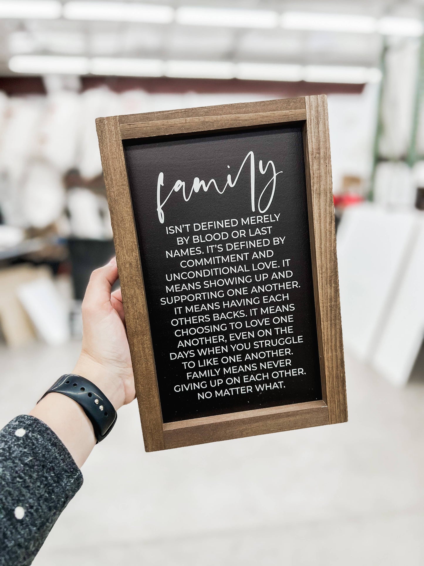 Family Isn't Defined Merely By Blood | Wall Decor Home Decor: White / Dark Walut / 8x12"