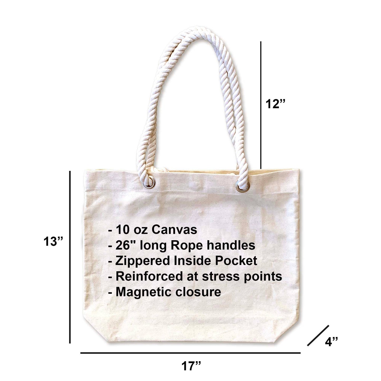 Custom Beach Tote Bag with Rope Handles Personalized: Navy