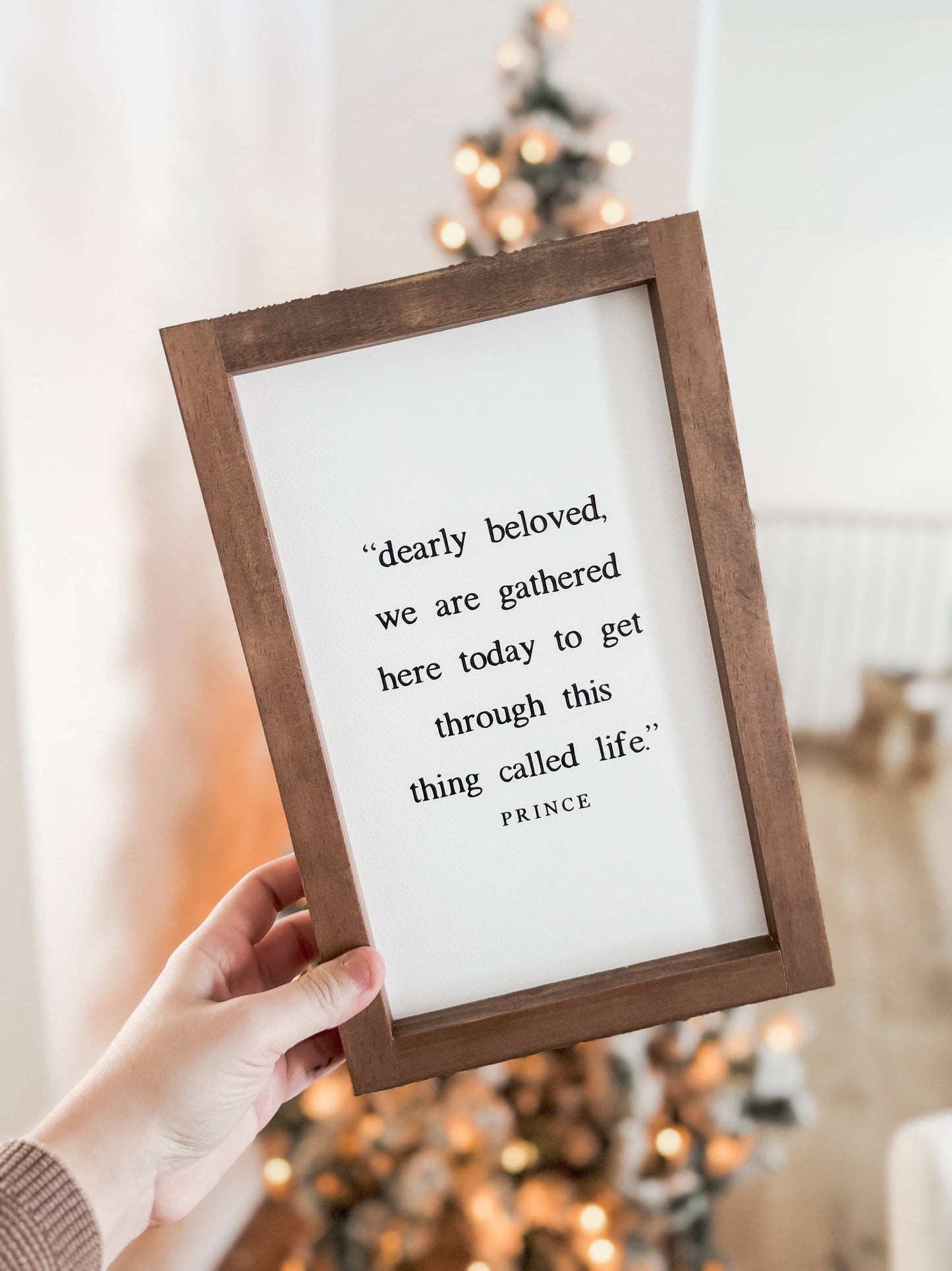 Dearly Beloved, We Are Gathered Here Today | Handmade Wall Decor: White / Light Oak / 8x12"