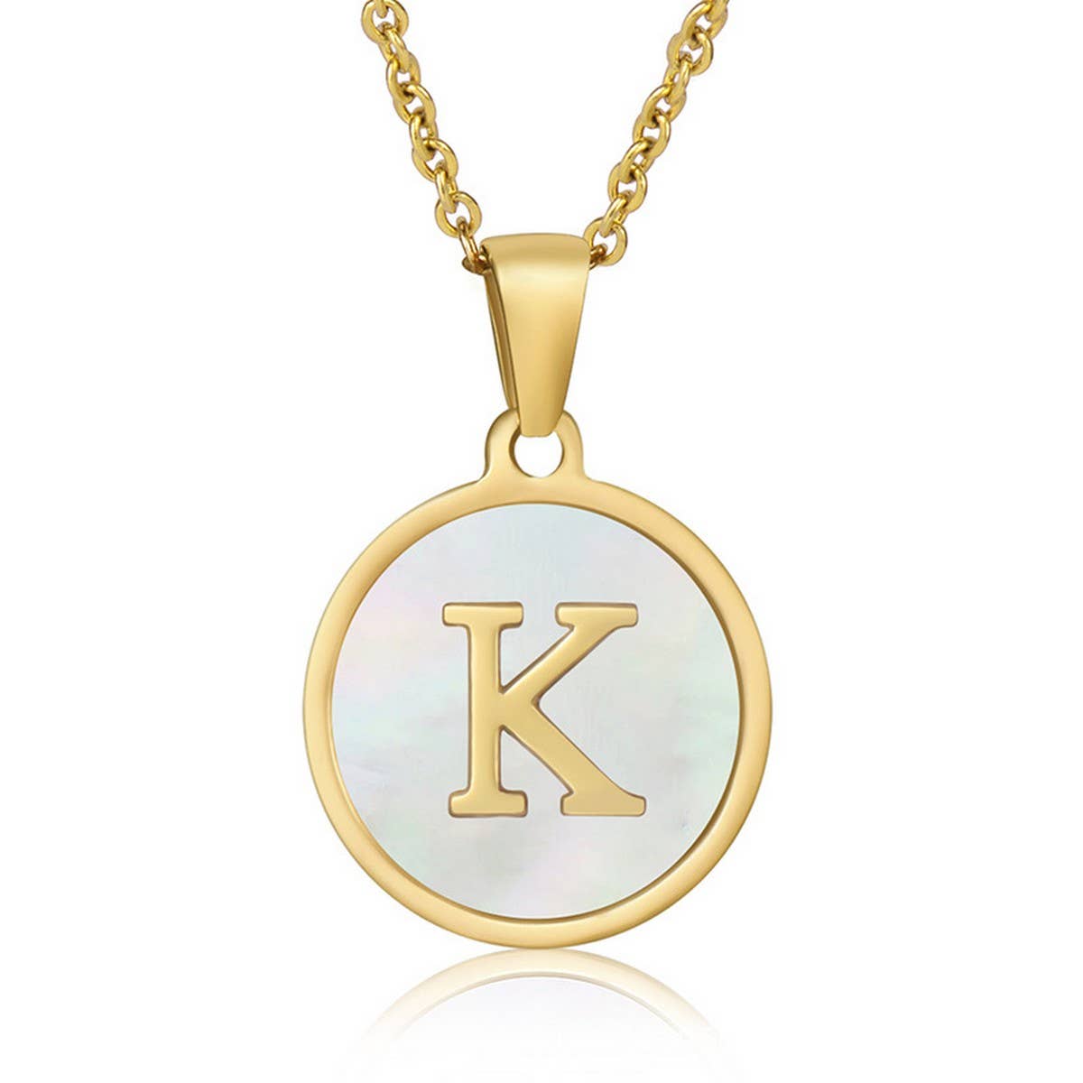 CWAJE1934_Round Stainless Steel White Shell Letter Necklace: TYPE12 / (OS) 1