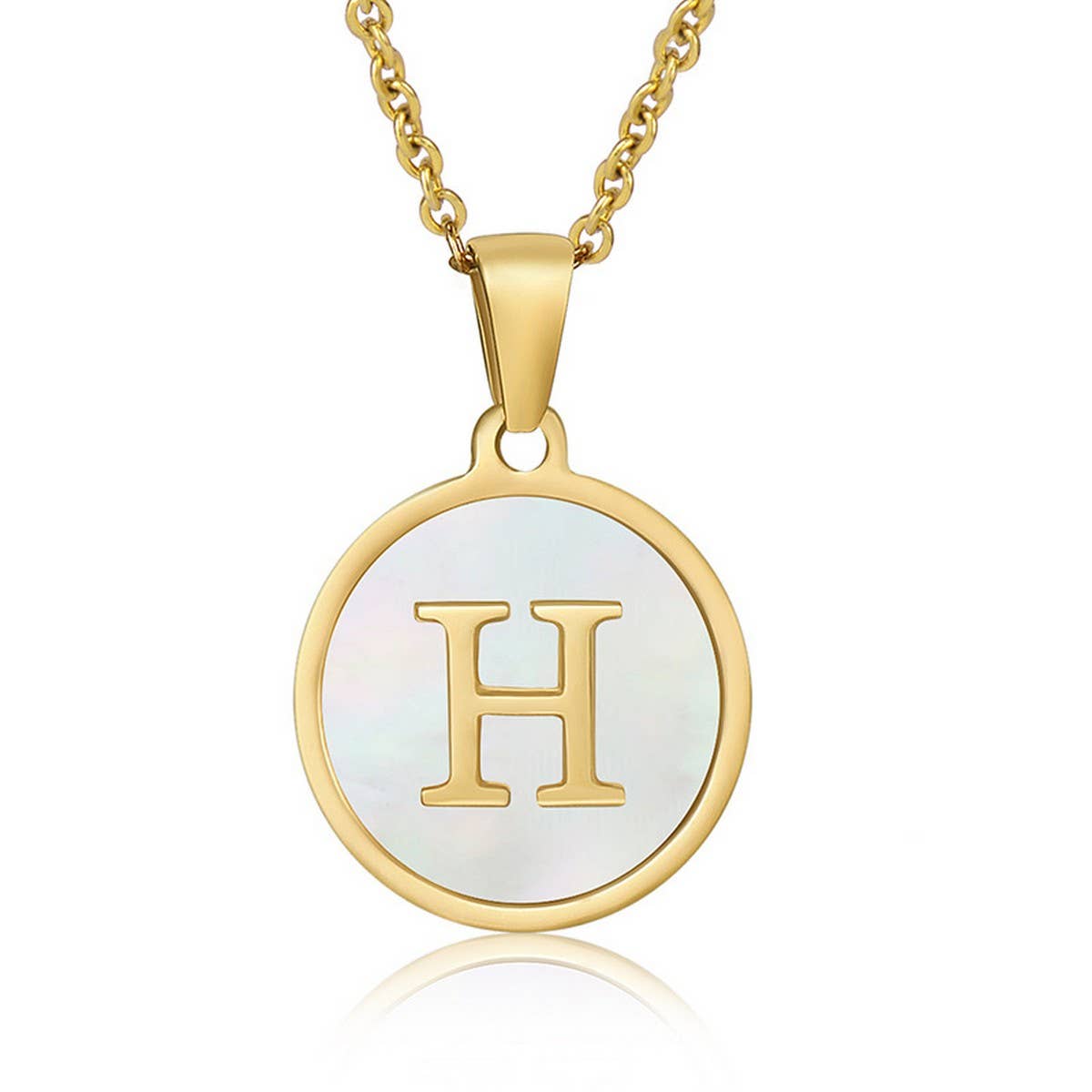 CWAJE1934_Round Stainless Steel White Shell Letter Necklace: TYPE12 / (OS) 1