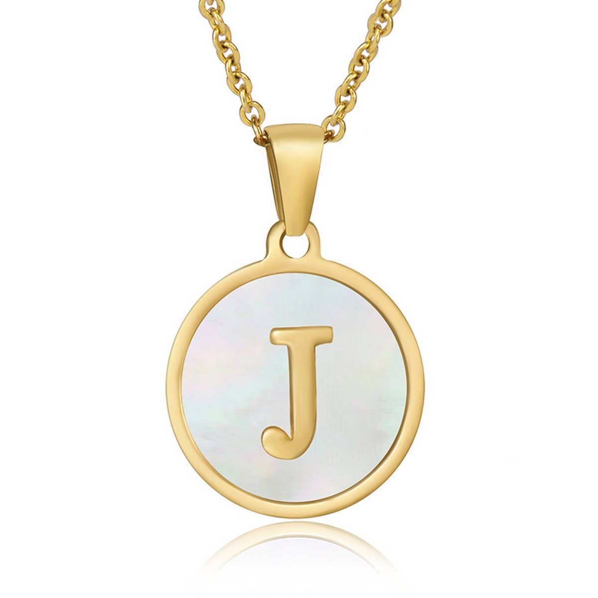 CWAJE1934_Round Stainless Steel White Shell Letter Necklace: TYPE12 / (OS) 1