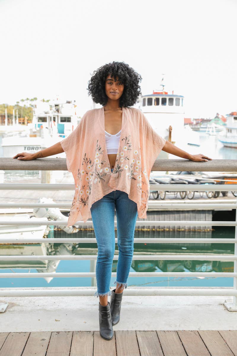 Get NOW! Bestselling Spring Daisy Woven Kimono ๐ผ: Peach