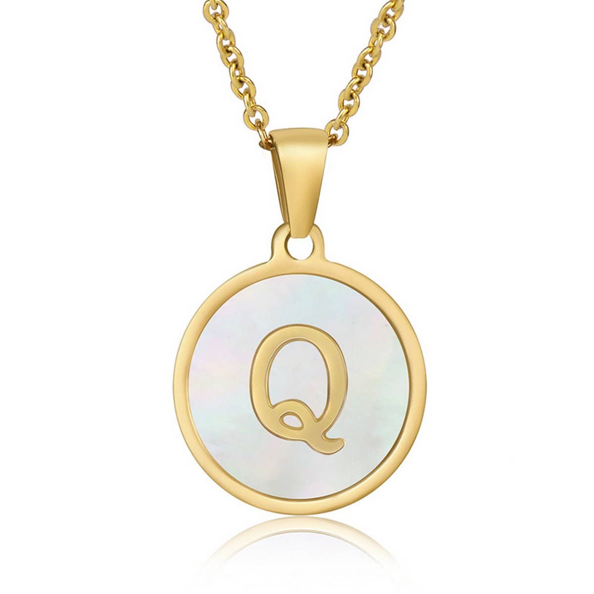 CWAJE1934_Round Stainless Steel White Shell Letter Necklace: TYPE12 / (OS) 1