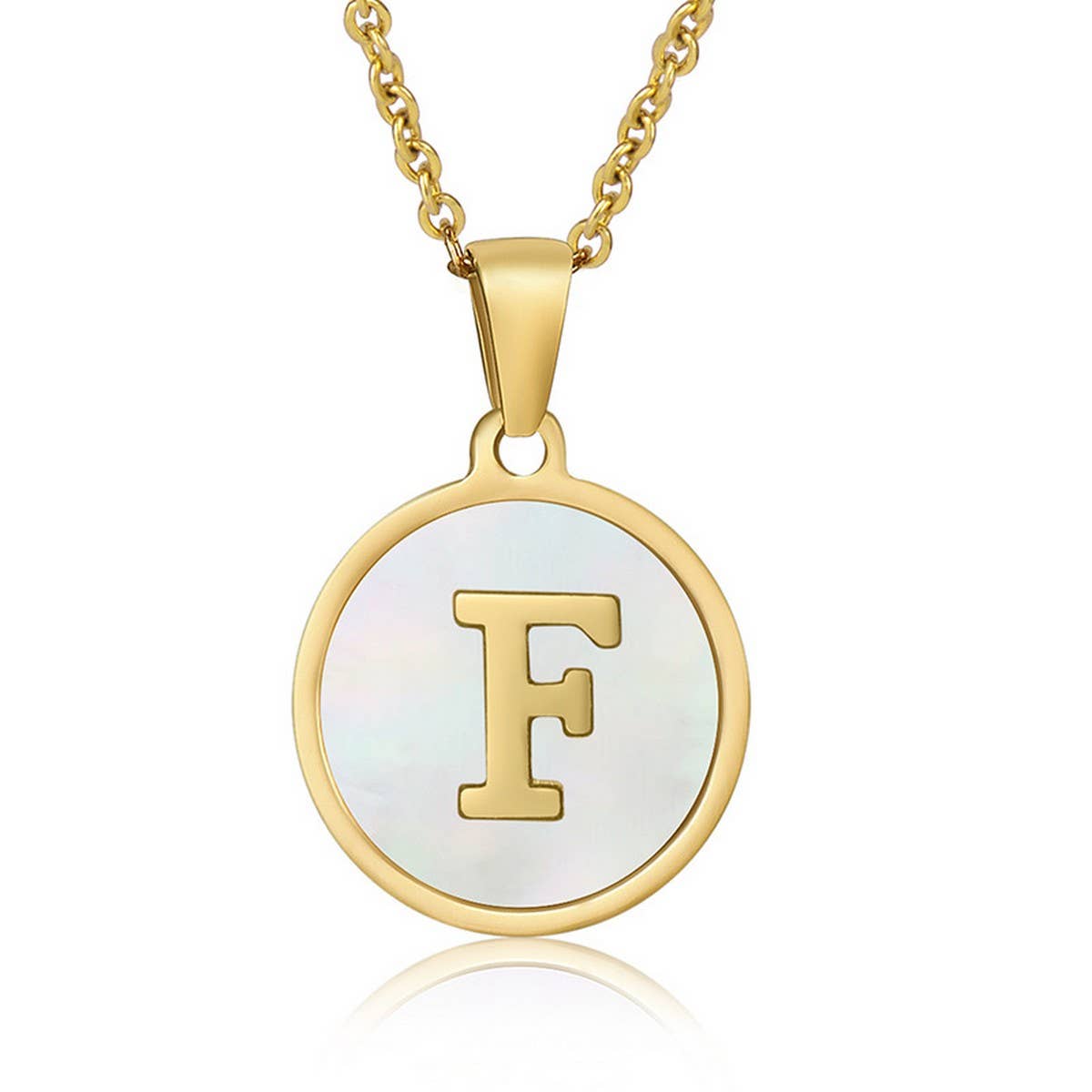 CWAJE1934_Round Stainless Steel White Shell Letter Necklace: TYPE12 / (OS) 1