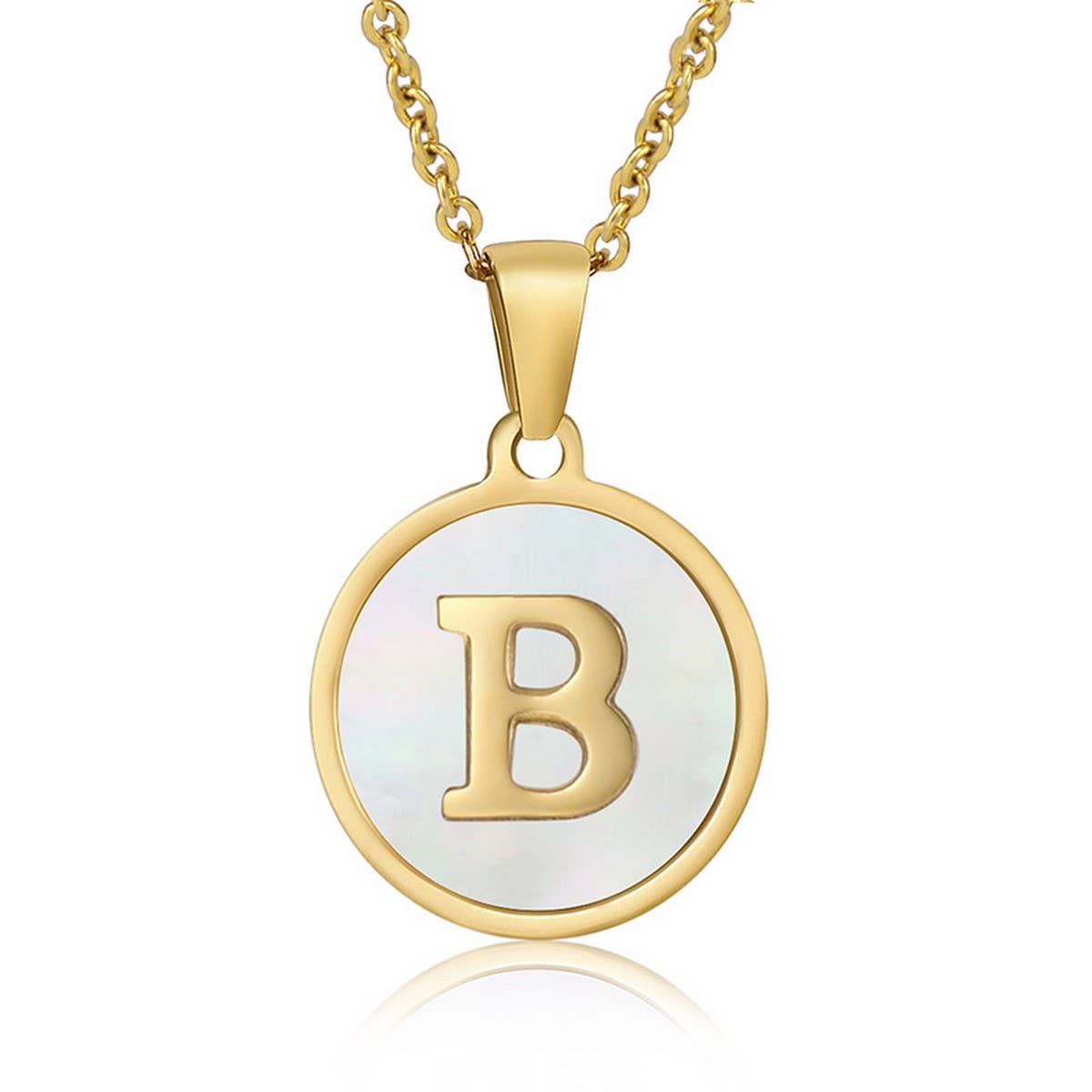 CWAJE1934_Round Stainless Steel White Shell Letter Necklace: TYPE12 / (OS) 1