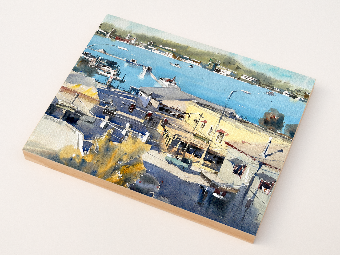 "Port Orchard Waterfront" woodblock wall art: 14"x11"
