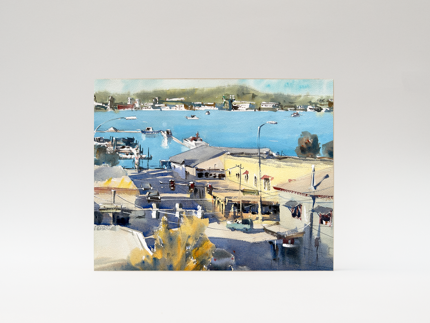 "Port Orchard Waterfront" woodblock wall art: 14"x11"